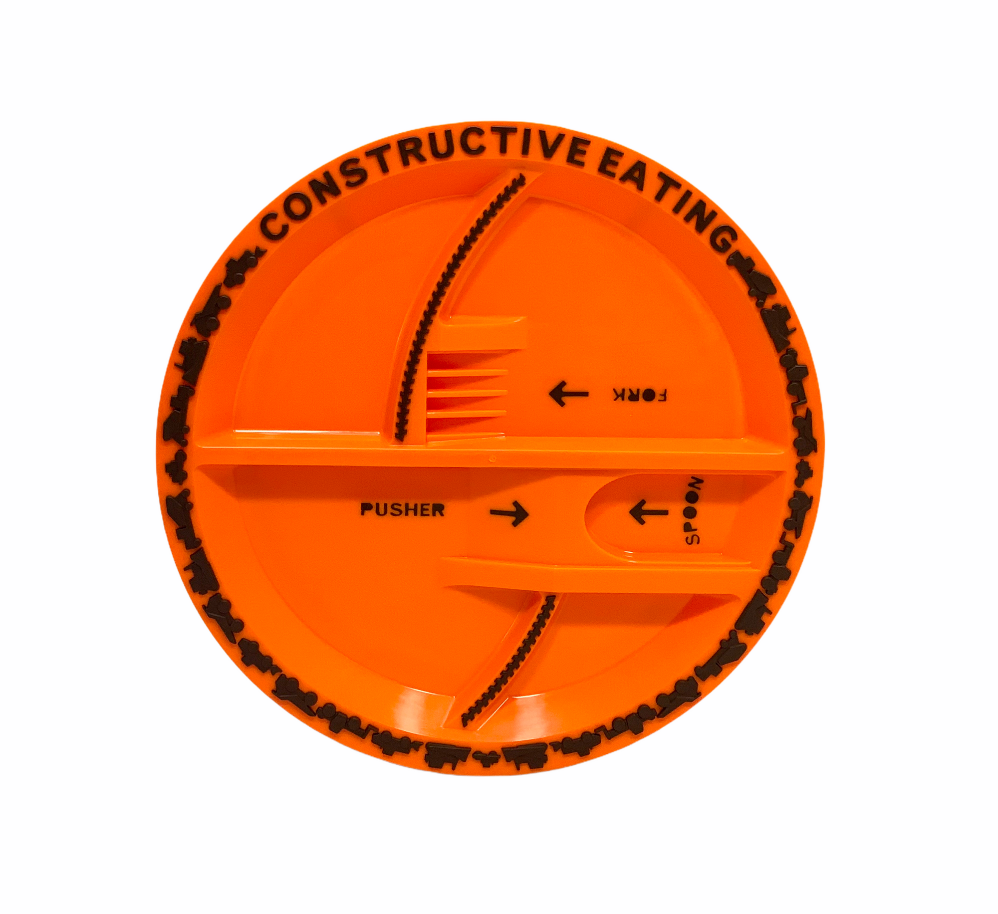 Orange Constructive Eating Plate - Construction with different sections on white background