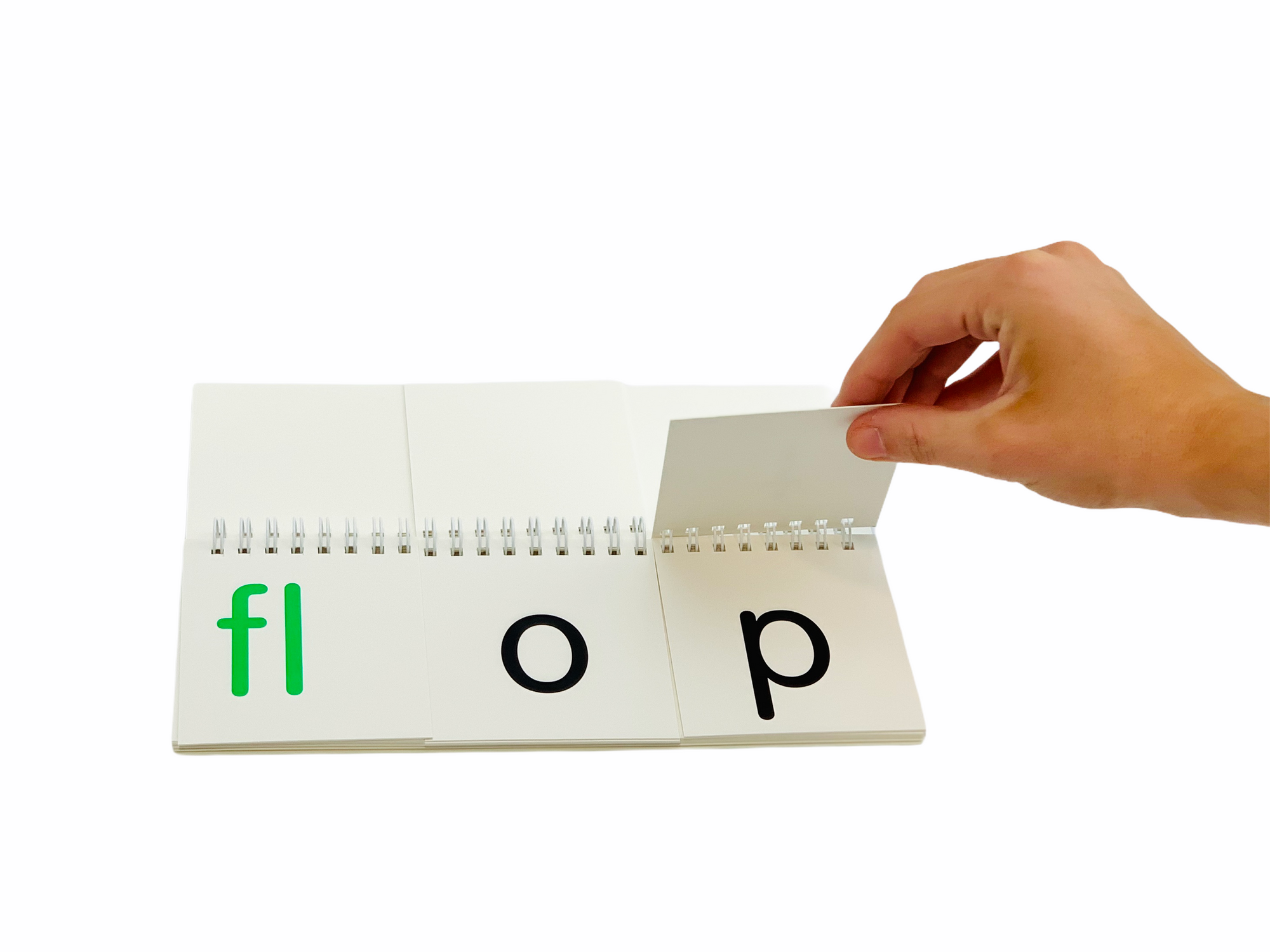 a person flipping a page on the Let's Spell! Words that Start with a Blend flip book