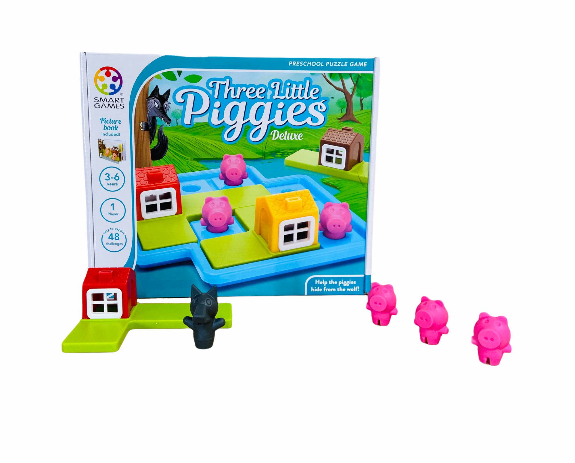 Smart Games Three Little Piggies on display with pieces in front
