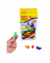 Quercetti Magnetic letters lower-case on display with a hand holding the green T