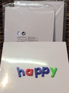 the Quercetti Magnetic Lower-Case Letters spelling &#39;happy&#39; on white magnetic surface