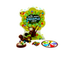 Sneaky, Snacky Squirrel Game with packaging showing a squirrel climbing a tree with game pieces including spinner laid out on white background